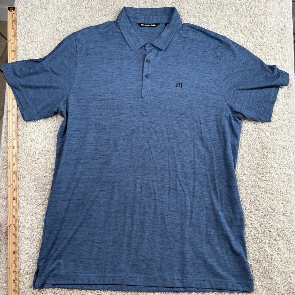 TravisMathew Polo Shirt Mens‎ XXL Blue Excellent Nissan Heathered Short Sleeve